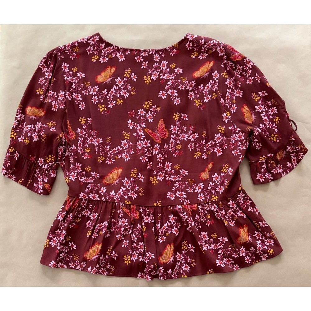 Madewell‎ Floral Butterfly Sanctuary Wrap Blouse Top Size 10 Flutter Sleeve Boho - Picture 5 of 10